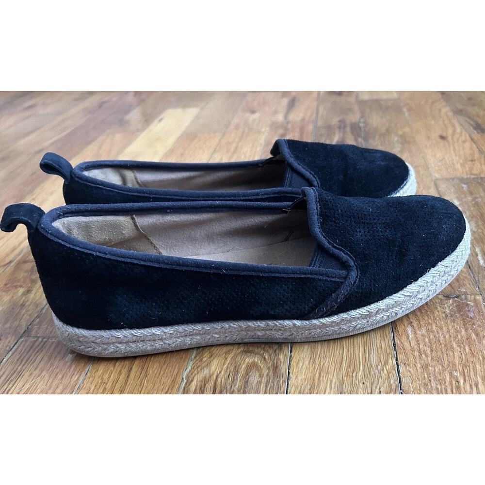 Clarks Shoes Womens Size 8 Black Suede Espadrille Slip On Comfort Foam Sole
